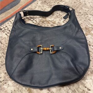 Ashneil Navy Elegant Leather Hobo Bag